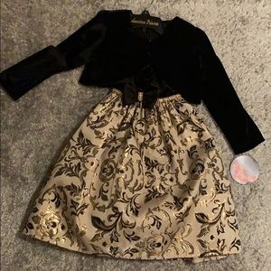Little girls black and gold formal dress